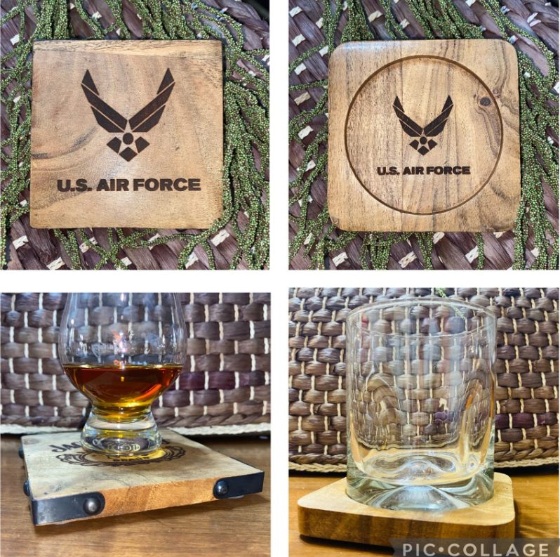 Laser Engraved Acacia Wood Coaster - Air Force