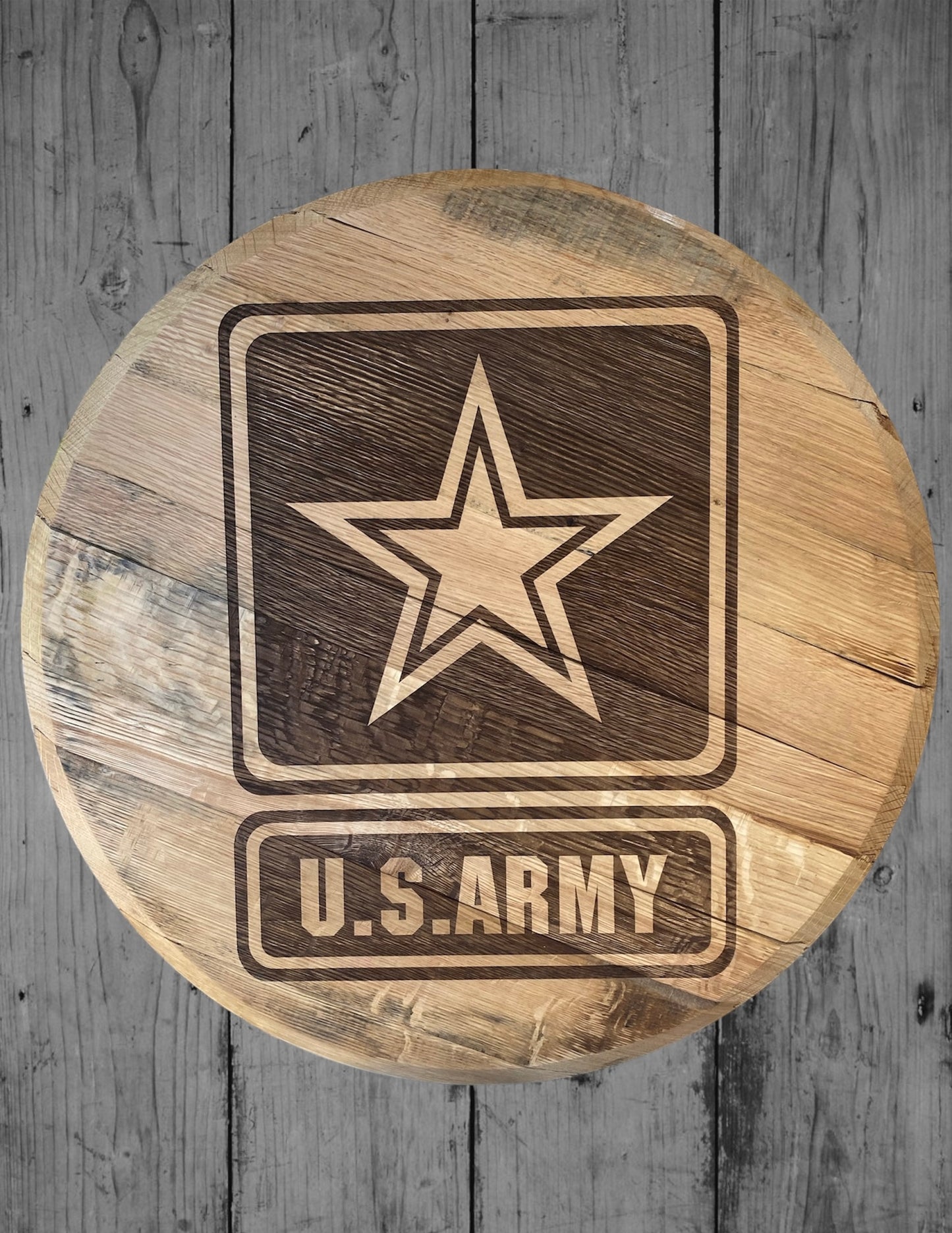 US ARMY Laser Engraved Bourbon Barrel Head - 3 size options