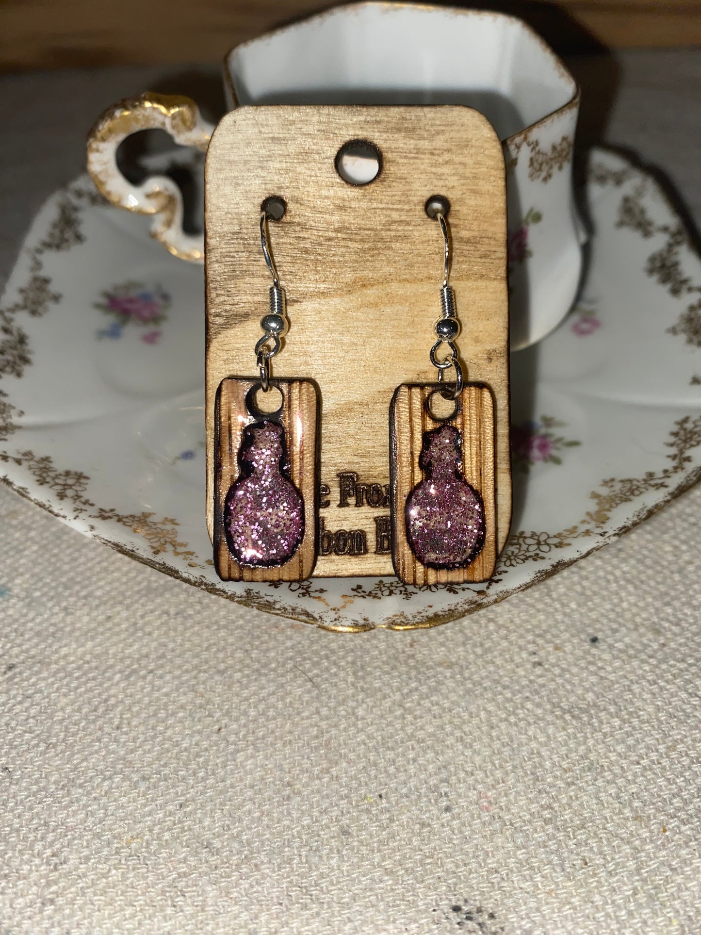 Bourbon Barrel Earrings - Dangle Blanton's Cutout Pink Epoxy
