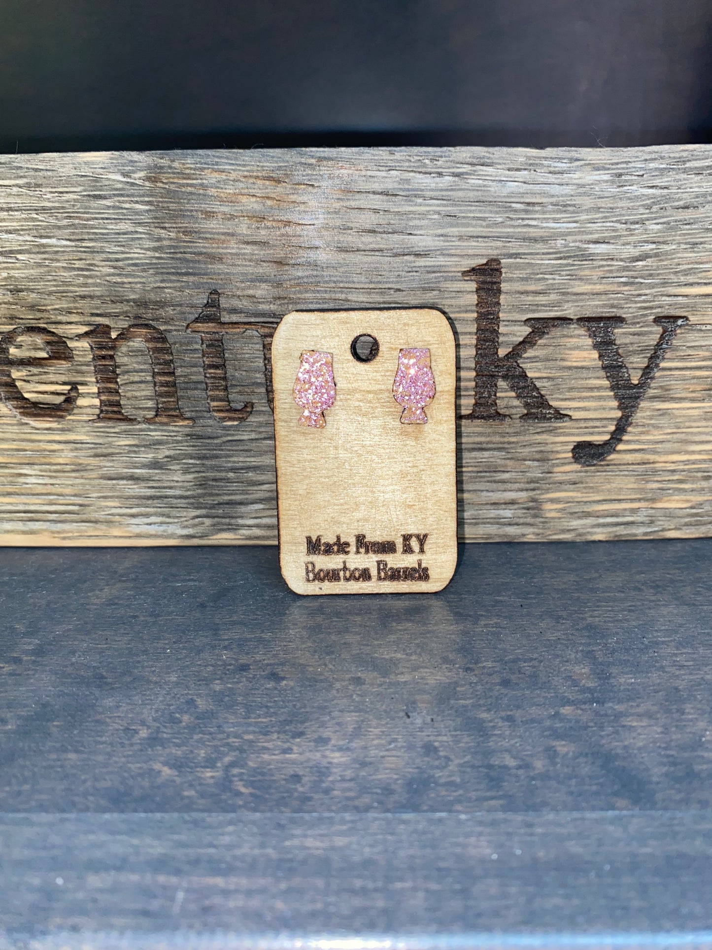 Bourbon Barrel Earrings - Post Glencairn Glass - Pink Glitter