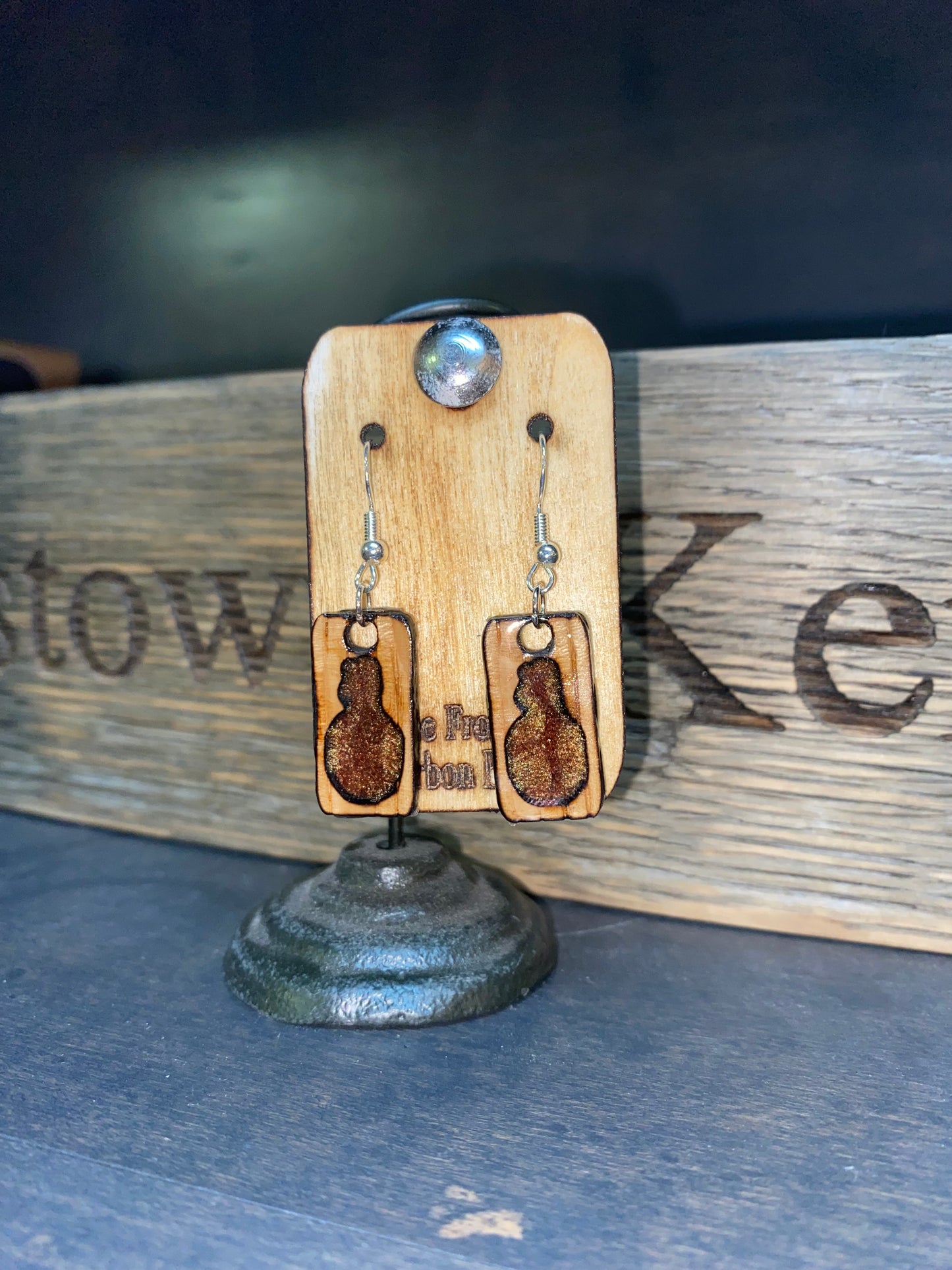 Bourbon Barrel Earrings - Dangle Blanton's Cutout - Gold Epoxy