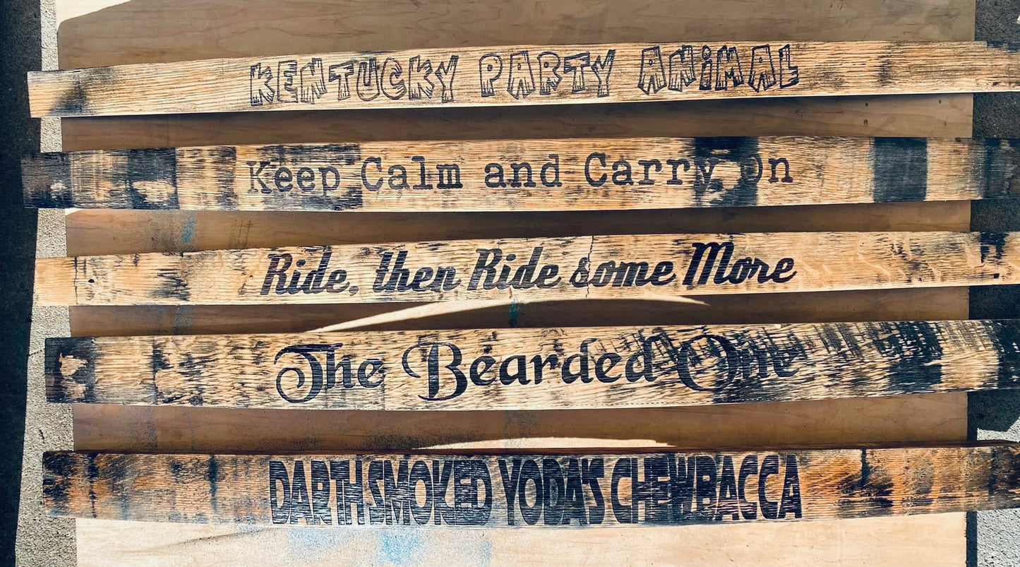 Custom Laser Engraved Bourbon Barrel Stave - 3 size options