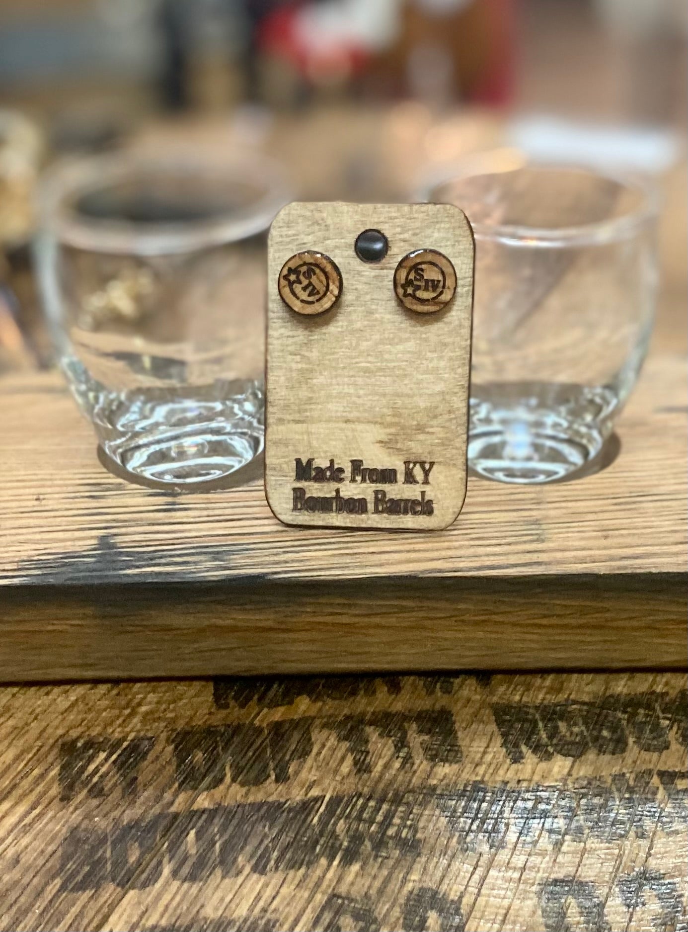 Bourbon Barrel Earrings - Post Maker's Mark Logo