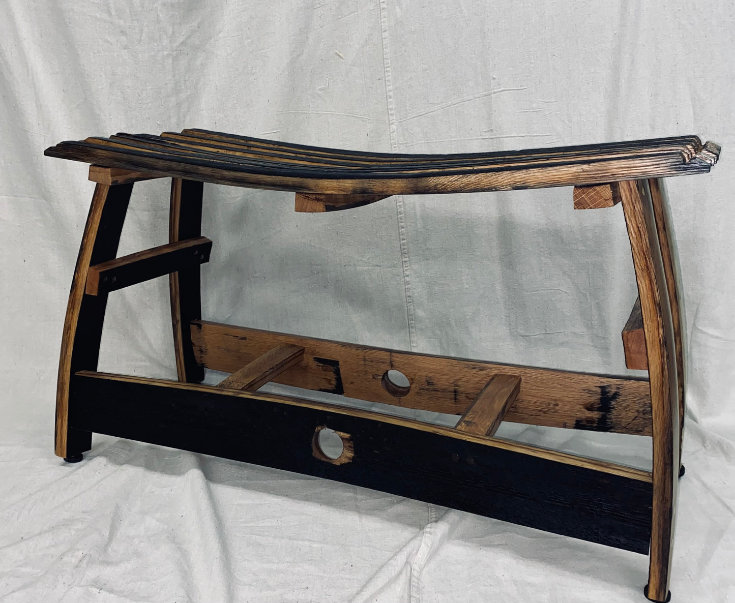 Upcycled Bourbon Barrel Bench