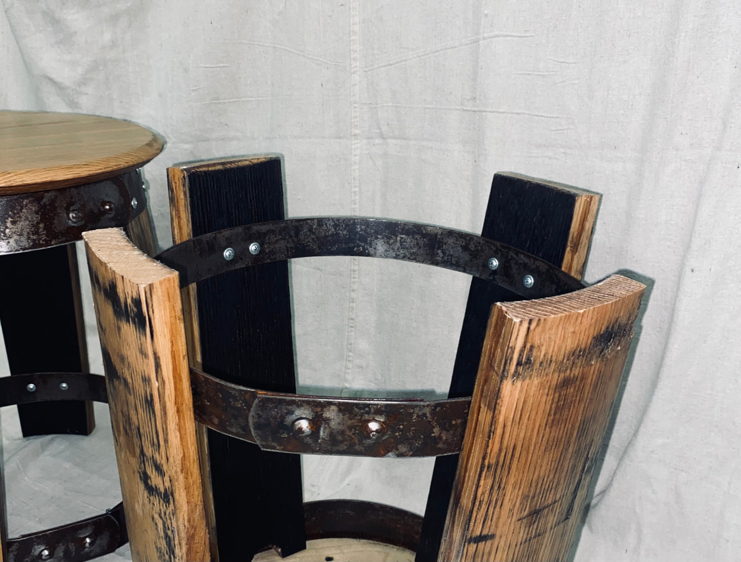 Upcycled Bourbon Barrel Banded Stool