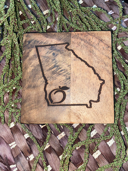 Laser Engraved Acacia Wood Coaster - "Outline of Georgia"