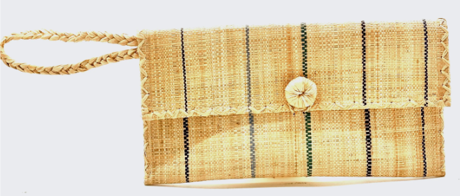 Shebobo - ChiChi Straw Clutch Bag | Pinstripes Blues