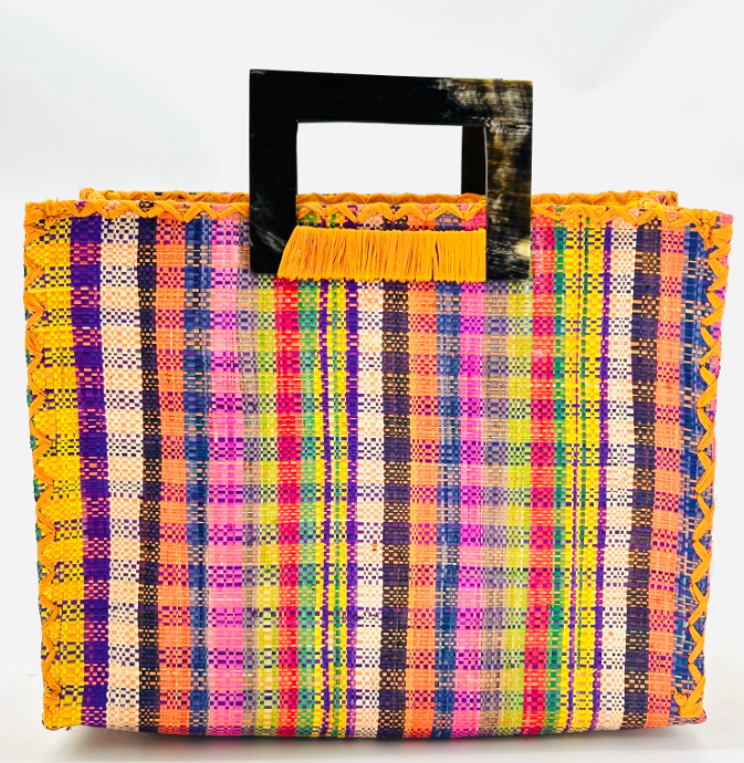 Shebobo Stevie Square Straw Handbag with Horn Handles options