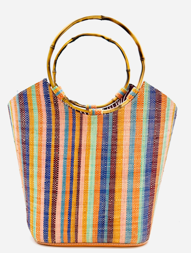 Shebobo - Carmen Solids Straw Bucket Bag with Bamboo Handles - color options