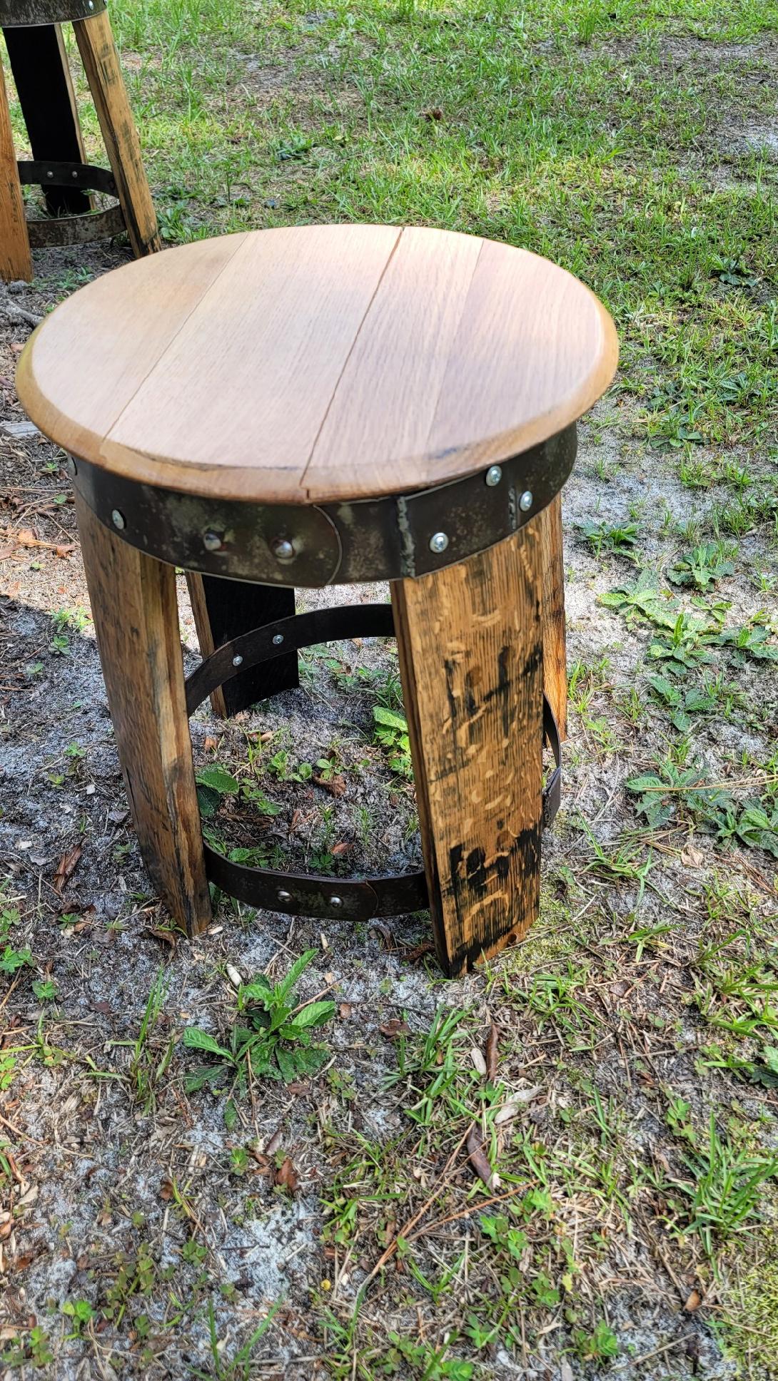 Upcycled Bourbon Barrel Banded Stool