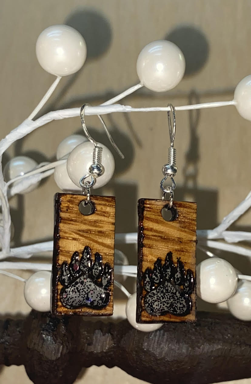 Bourbon Barrel Earrings - Dangle Bear Paw
