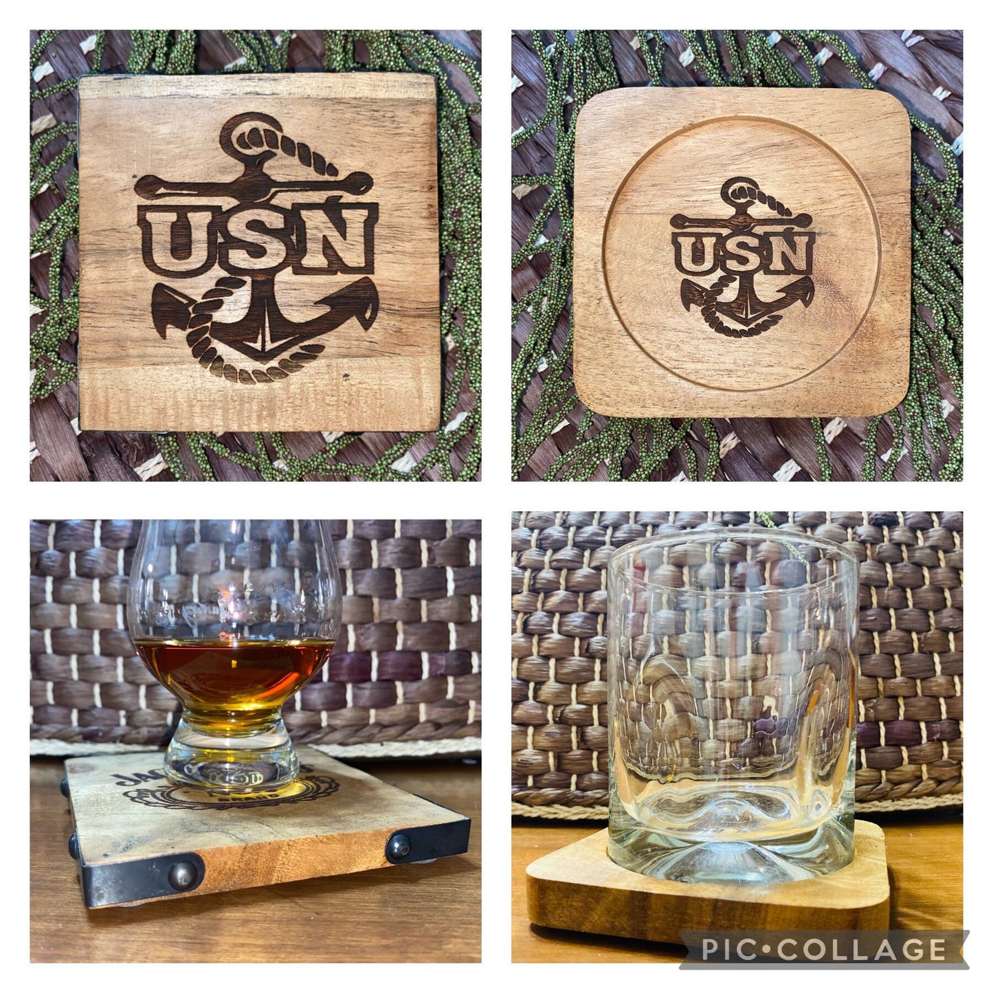 Laser Engraved Acacia Wood Coaster - NAVY