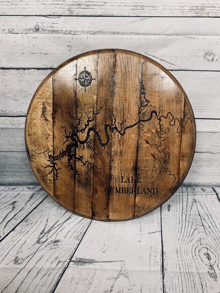 Lake Cumberland (KY) Laser Engraved Bourbon Barrel Head - 3 size options