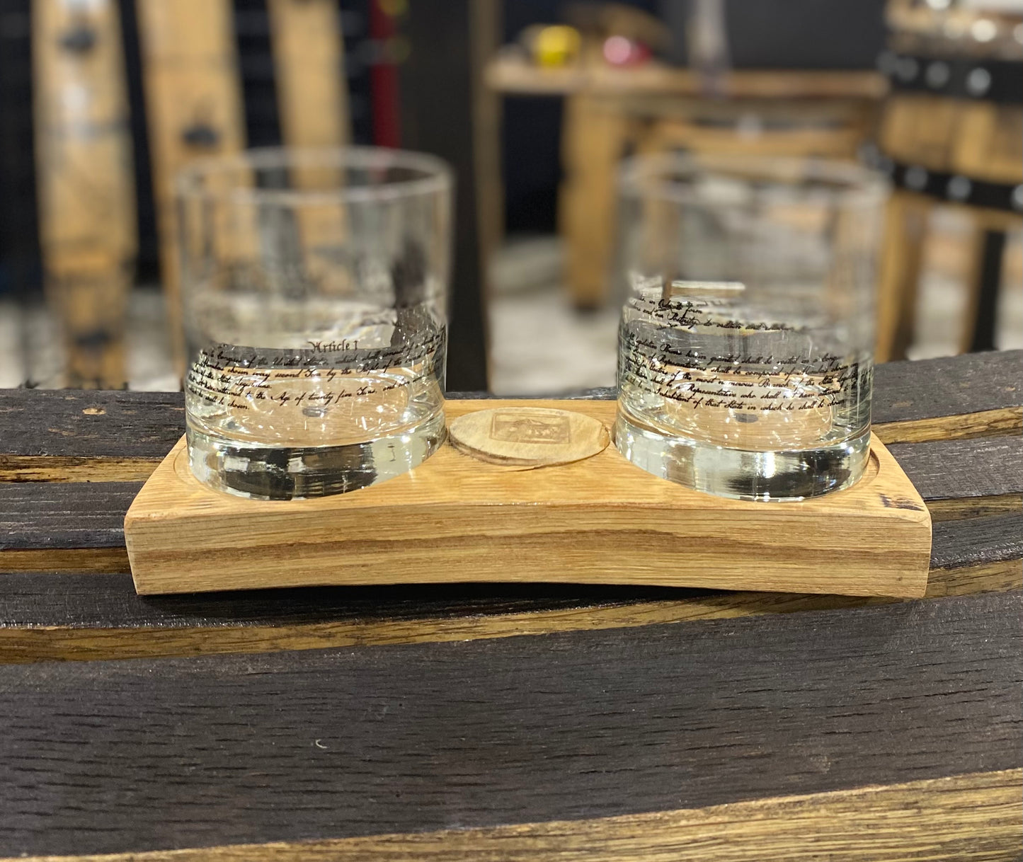 Bourbon Stave Rocks Glass Double Holder w/ Bung(options)