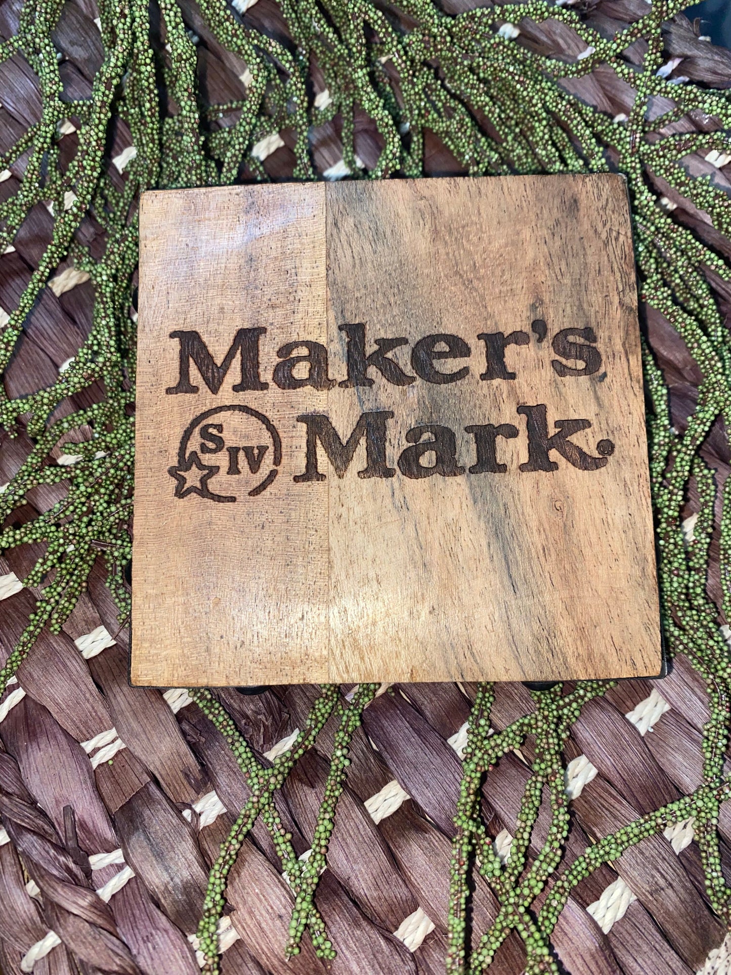 Laser Engraved Acacia Wood Coaster - Maker's Mark