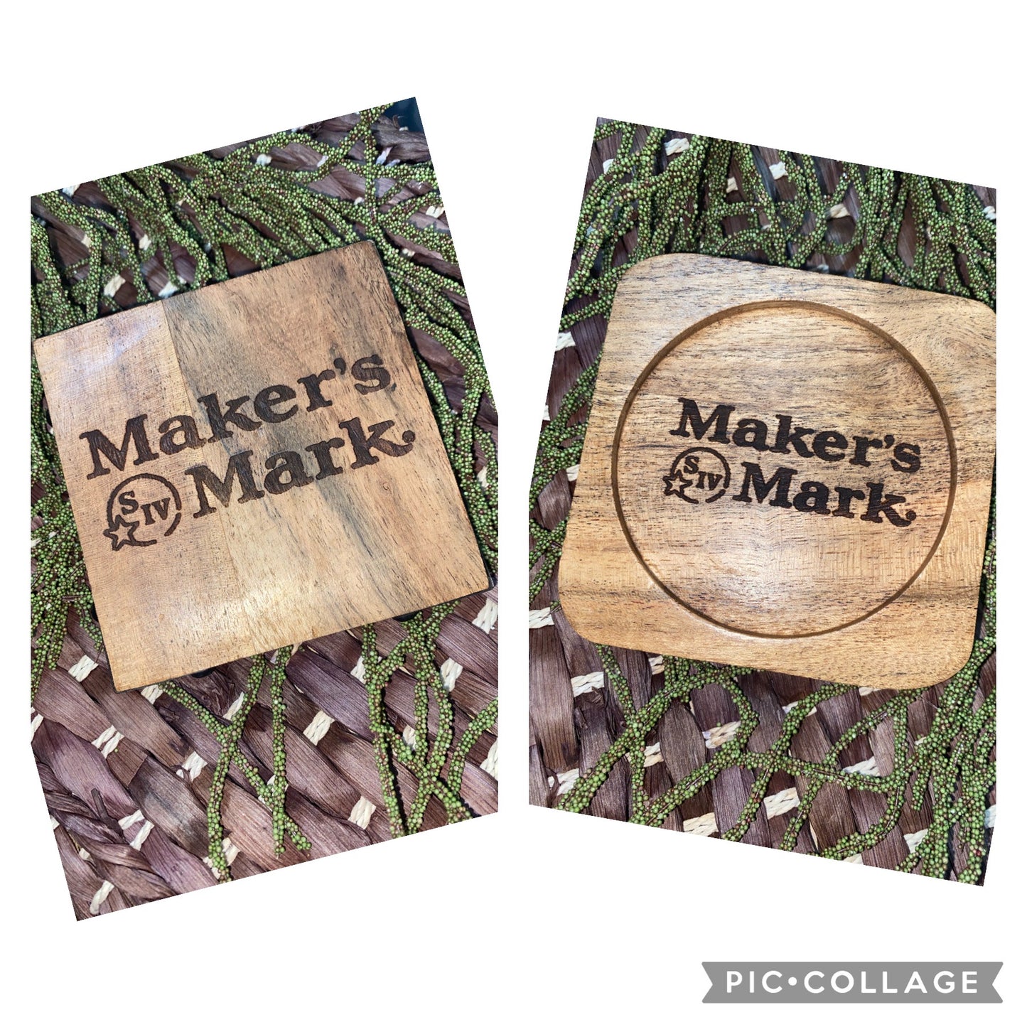 Laser Engraved Acacia Wood Coaster - Maker's Mark