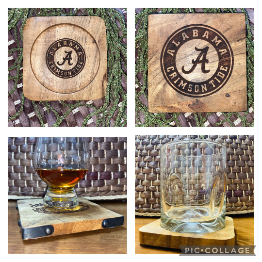 Laser Engraved Acacia Wood Coaster - Alabama Crimson Tide