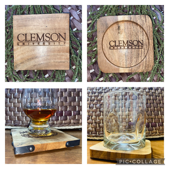 Laser Engraved Acacia Wood Coaster - Clemson