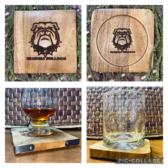 Laser Engraved Acacia Wood Coaster - Georgia Bulldogs Style 2