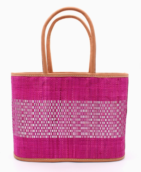 Shebobo - Wynwood Straw Basket Bag Handbag with Metallic Detailing - FUSCHIA