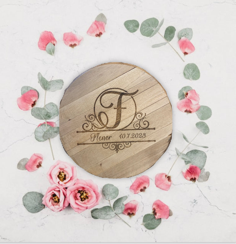 Wedding Book Custom Laser Engraved Bourbon Barrel Head - 3 size options