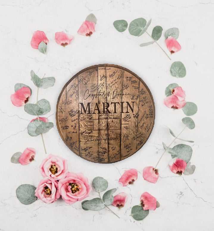 Wedding Book Custom Laser Engraved Bourbon Barrel Head - 3 size options