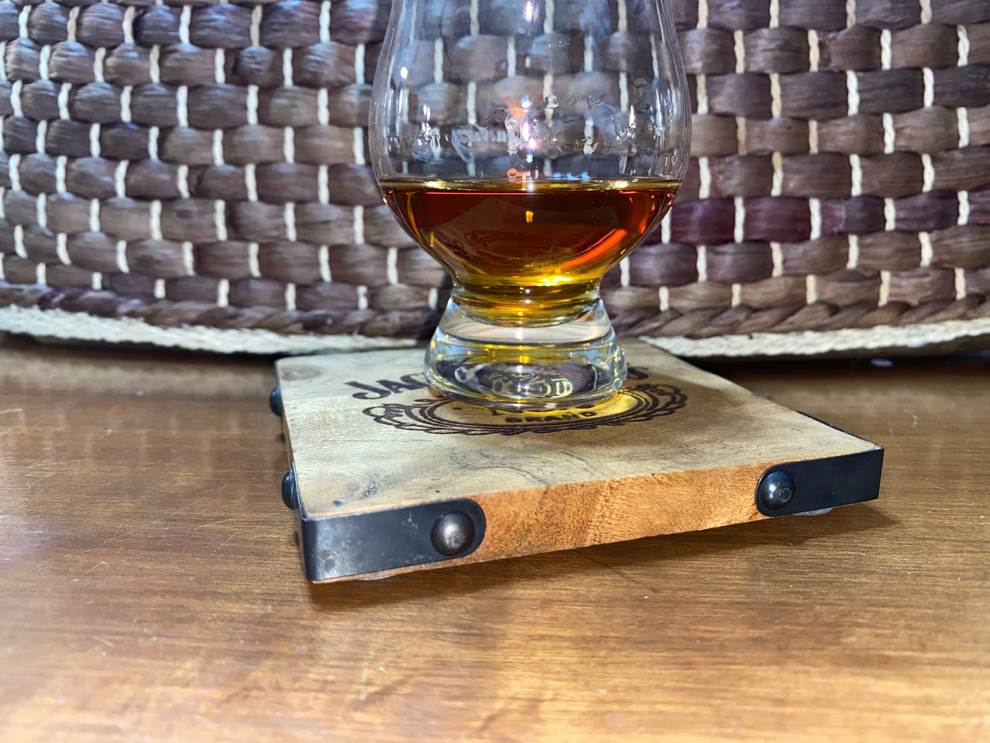 Laser Engraved Acacia Wood Coaster - "Bourbon"