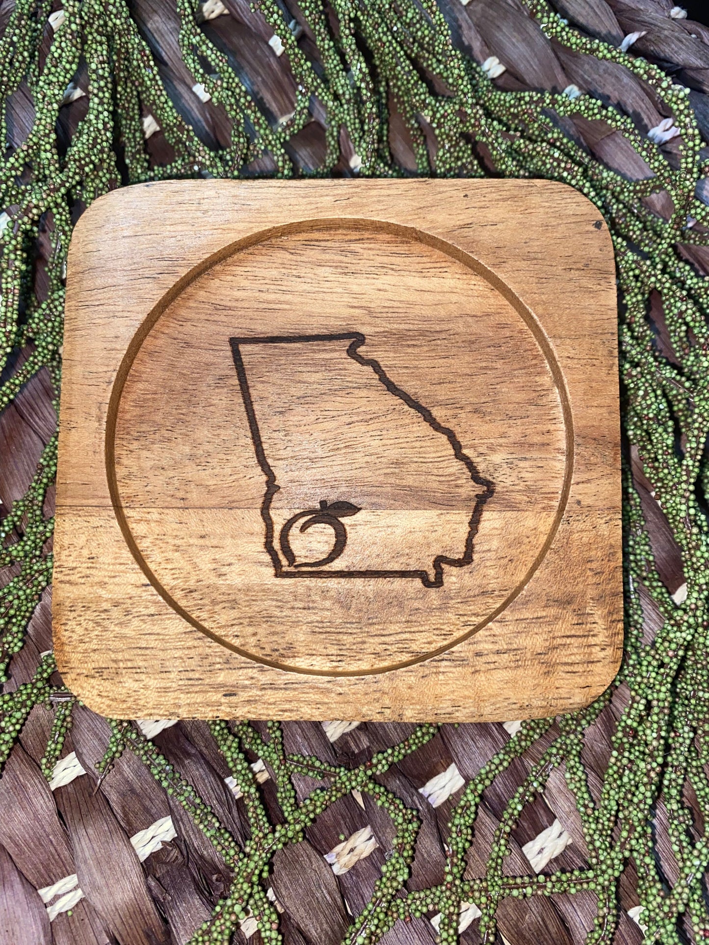 Laser Engraved Acacia Wood Coaster - "Outline of Georgia"