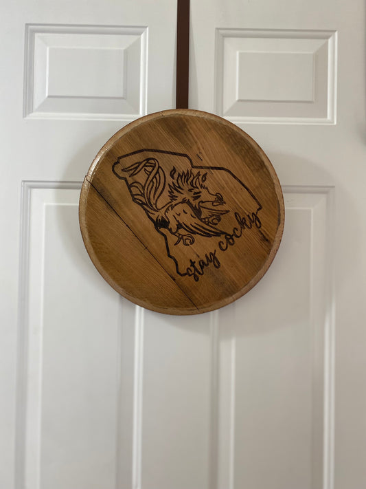 South Carolina Gamecoks Laser Engraved Bourbon Barrel Head - 3 size options