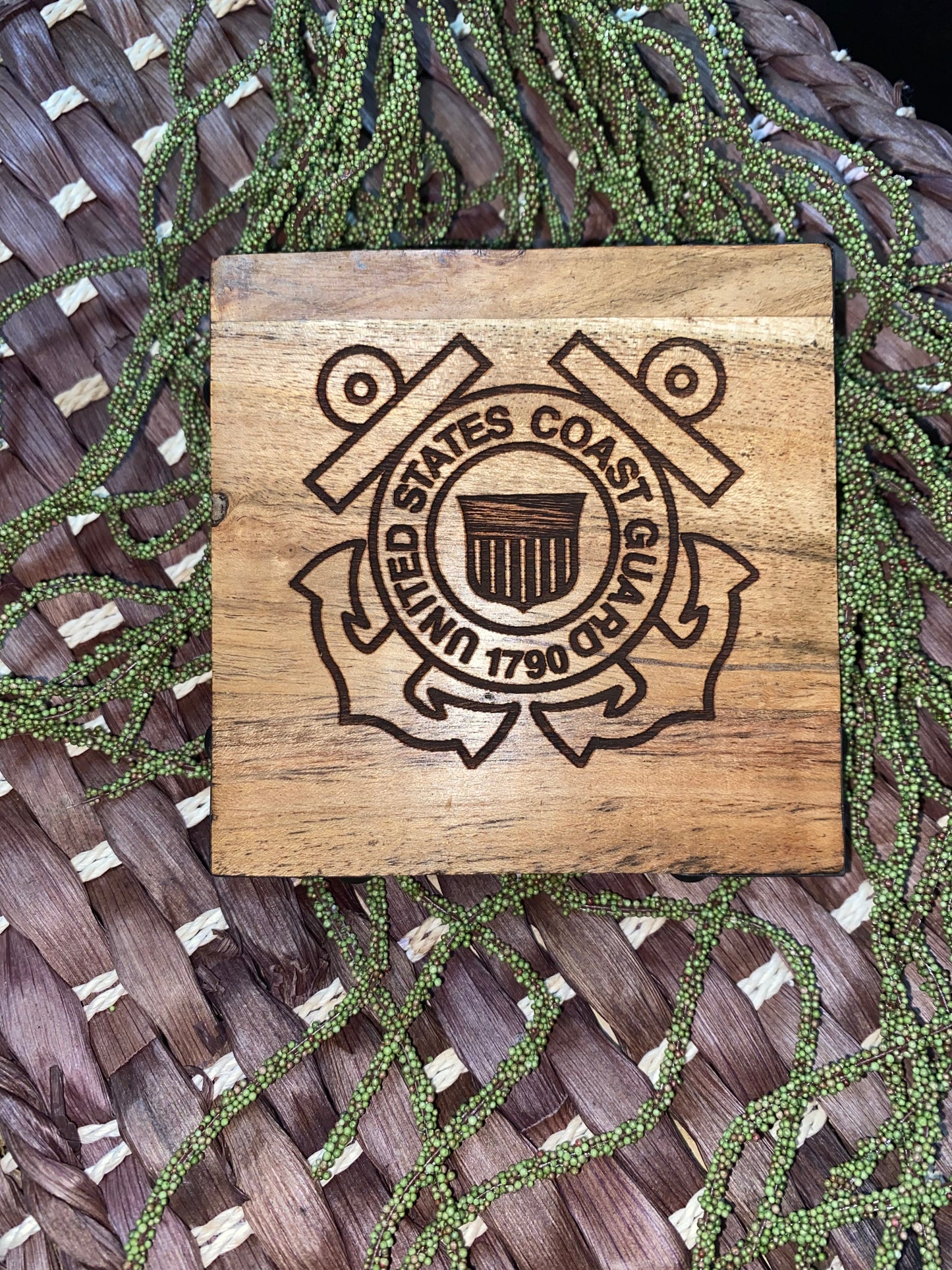 Laser Engraved Acacia Wood Coaster - Coast Guard