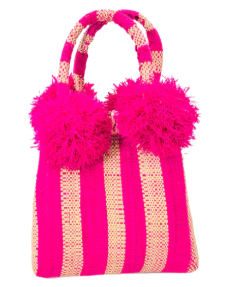 Shebobo - Schooner Straw Mini Bag with Pompom Accent - multiple color options