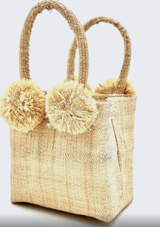 Shebobo - Schooner Straw Mini Bag with Pompom Accent - multiple color options