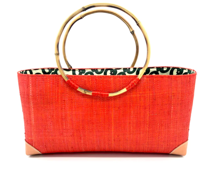Shebobo - Bebe Straw Handbag with Bamboo Handles - Coral