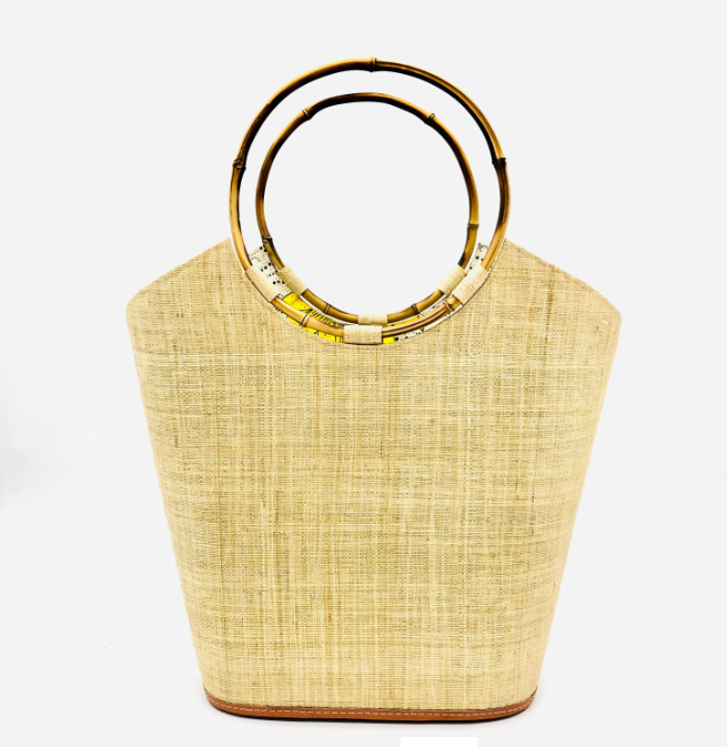 Shebobo - Carmen Solids Straw Bucket Bag with Bamboo Handles - color options