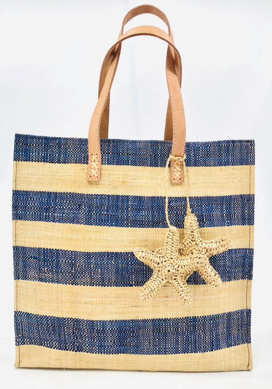 Shebobo Starfish Straw Bag with Crochet Starfish Charm Embellishment | Blue