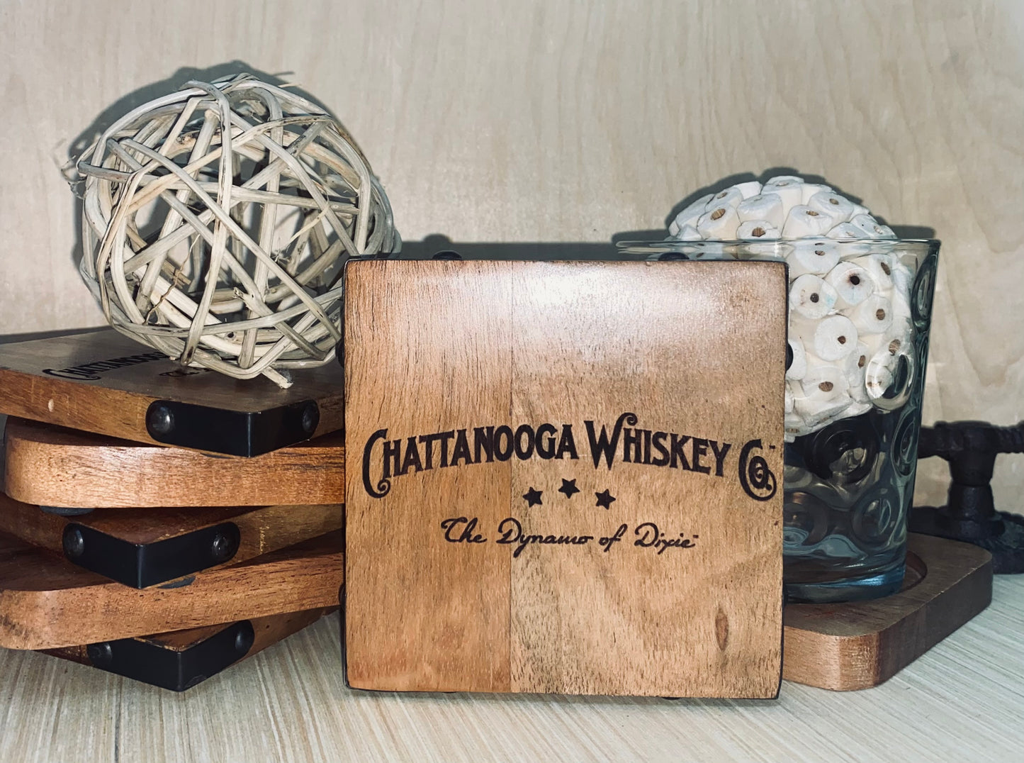 Laser Engraved Acacia Wood Coaster - Chattanooga Whiskey