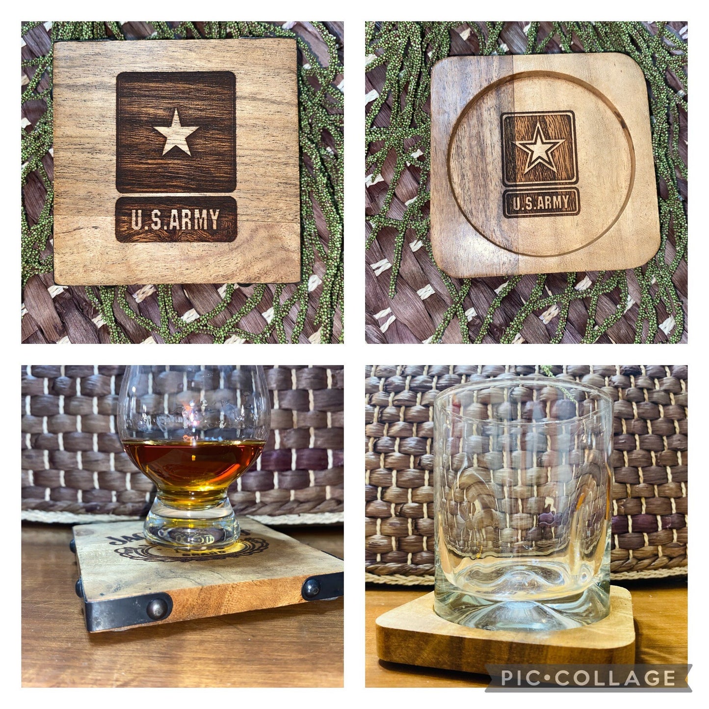 Laser Engraved Acacia Wood Coaster - ARMY