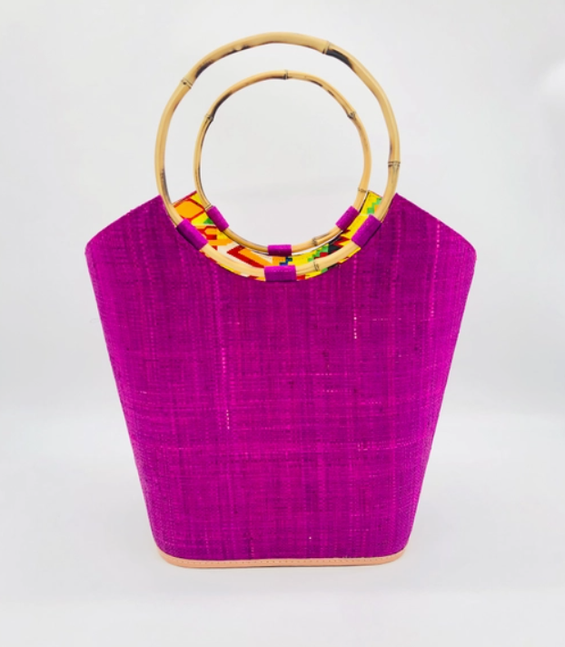 Shebobo - Carmen Solids Straw Bucket Bag with Bamboo Handles - color options