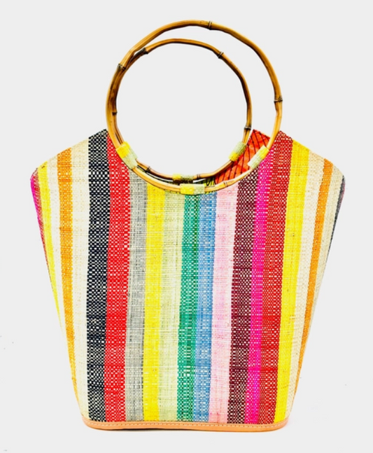 Shebobo - Carmen Solids Straw Bucket Bag with Bamboo Handles - Lollipop