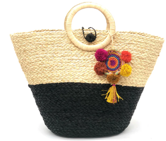 Shebobo - Bayside Braided Straw Basket with Dreamcatcher Tassel Charm Embellishment