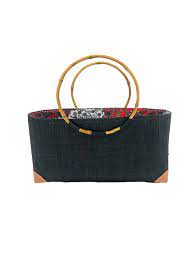 Shebobo - Bebe Straw Handbag with Bamboo Handles - Black