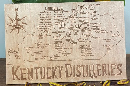 10x15 Bourbon Distillery Map - Laser Engraved