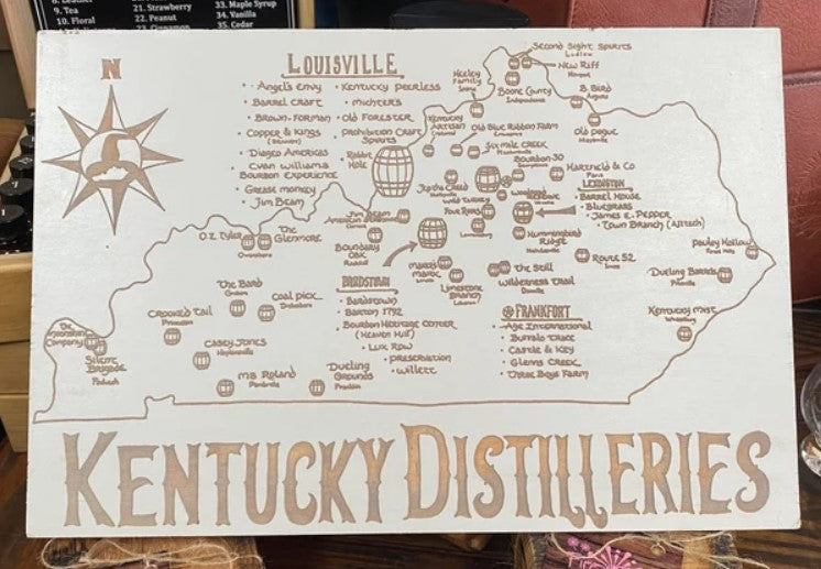 10x15 Bourbon Distillery Map - Laser Engraved