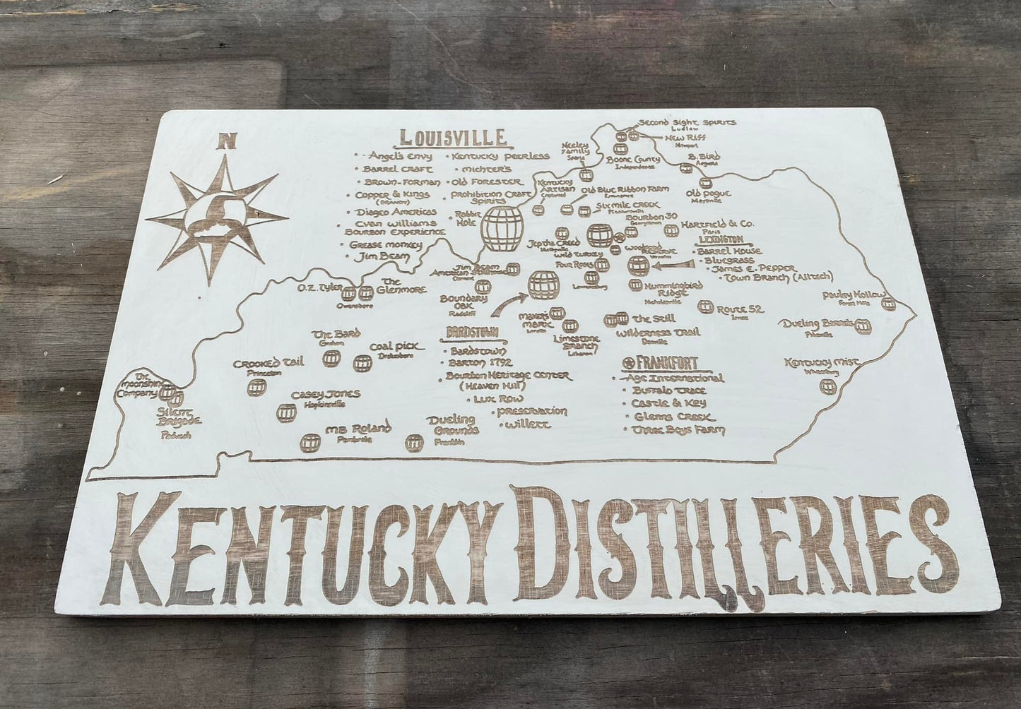 10x15 Bourbon Distillery Map - Laser Engraved