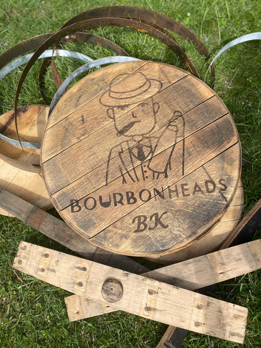 Laser Engraved Bourbon Barrel Head - BourbonHeads logo - Large