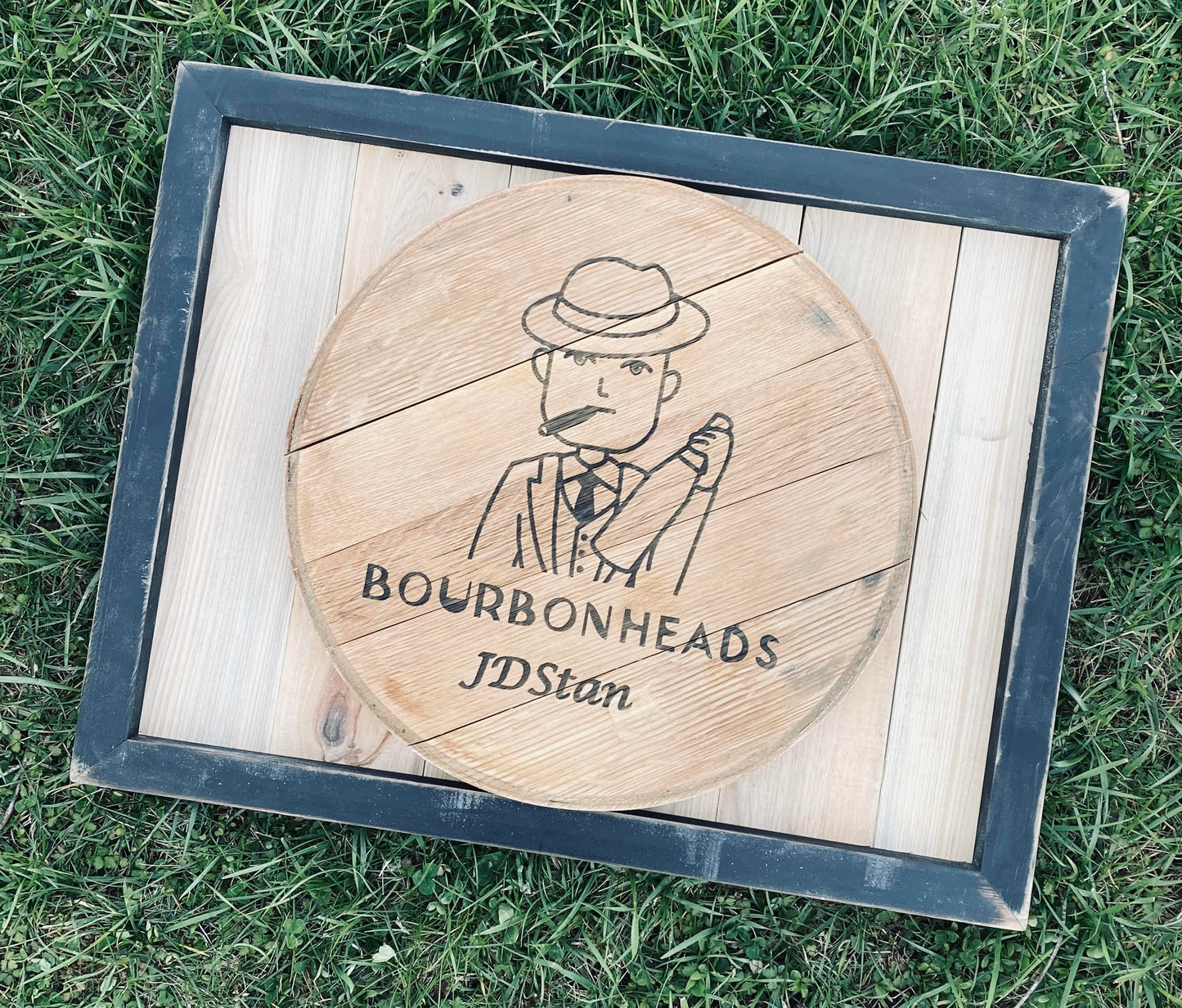 Laser Engraved Bourbon Barrel Head - BourbonHeads logo - Medium