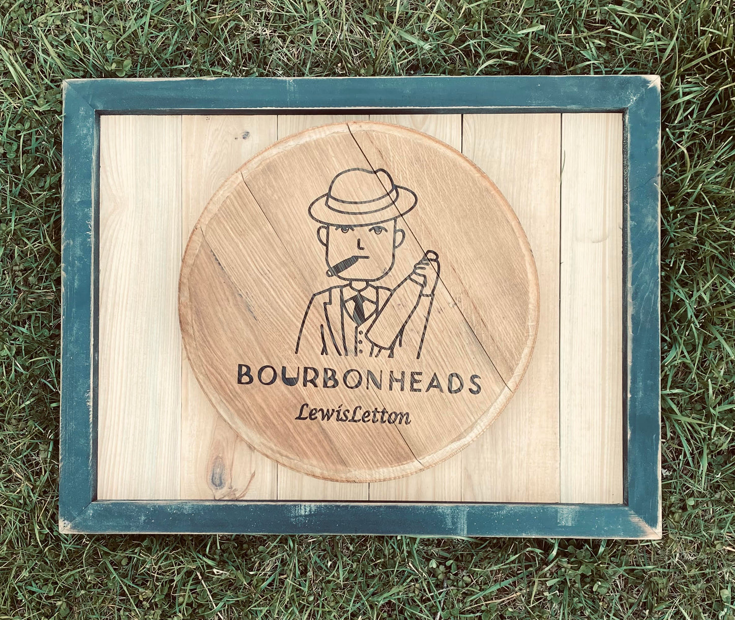 Laser Engraved Bourbon Barrel Head - BourbonHeads logo - Small