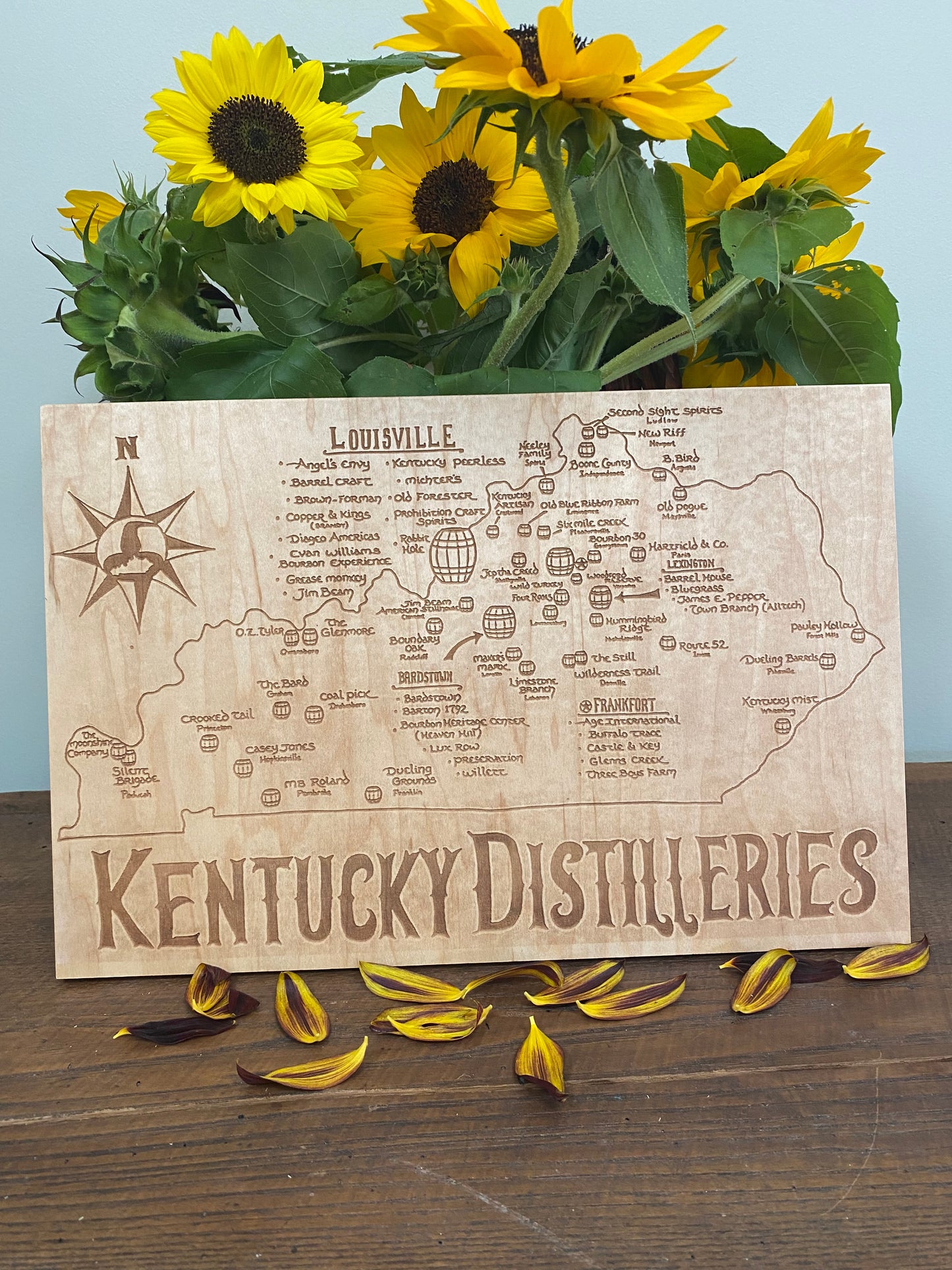 10x15 Bourbon Distillery Map - Laser Engraved