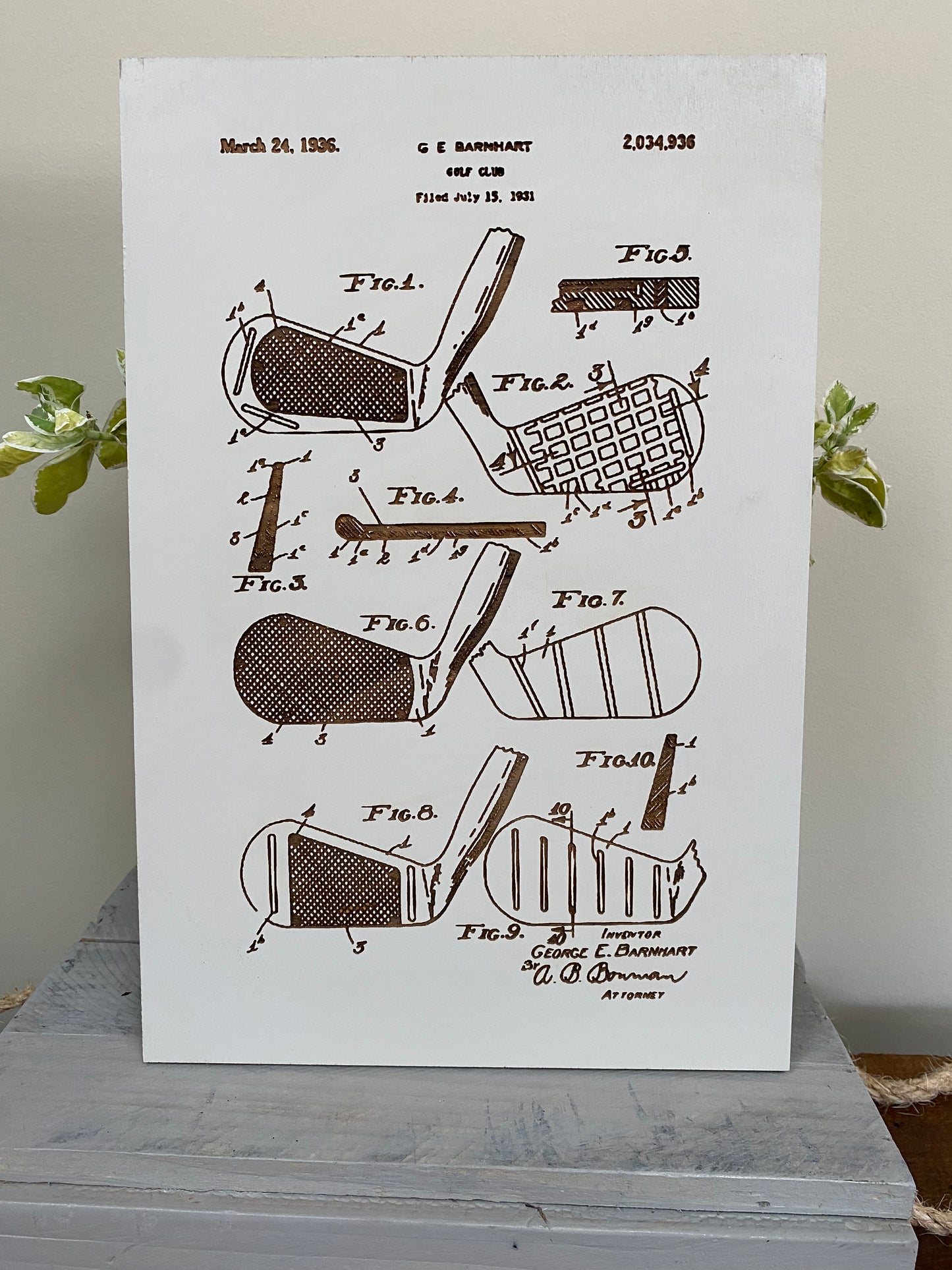 10x15 "Golf Club" Patent - Laser Engraved