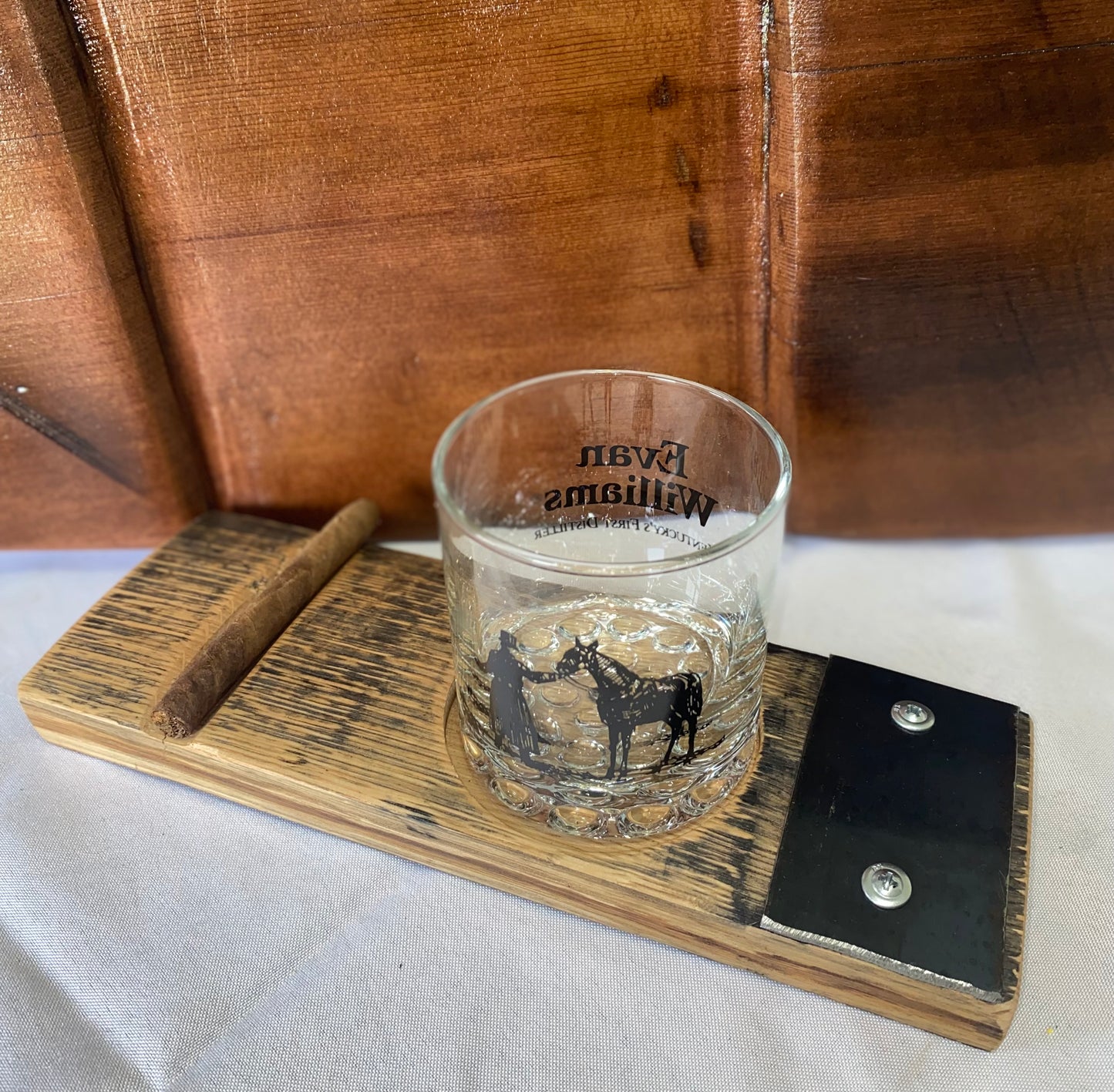 Bourbon Stave Rocks Glass Holder w/Cigar Rest (options)